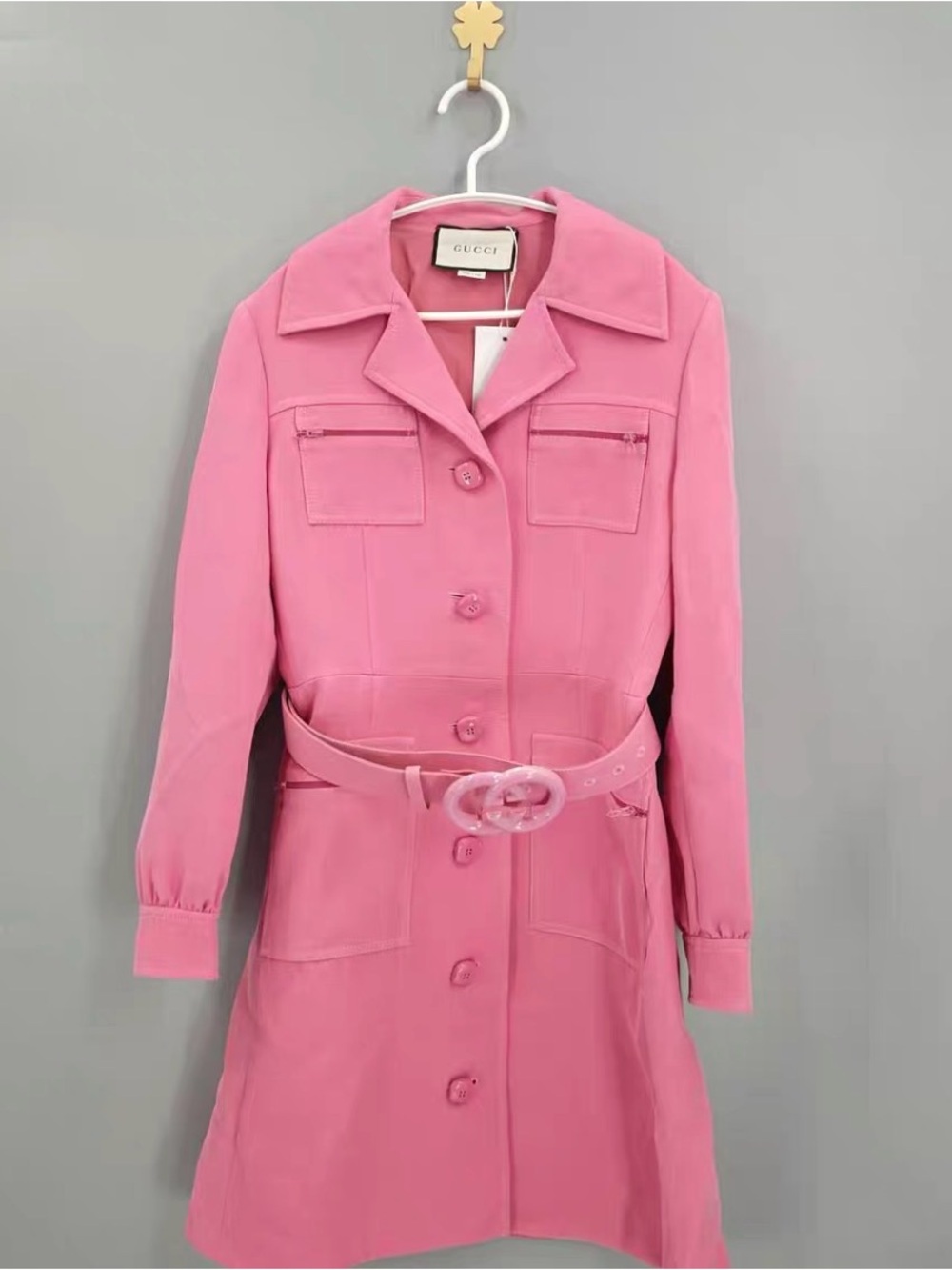 🚩steal Gucci Pink Belted Single-Breasted Trench